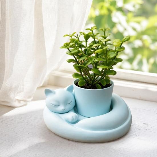 Solid Base Tabletop Decor 3D Printed Succulents Planter, Creative Mini Flower Pot with Artistic Sculptural Design, Desktop Plant Small Desk for Office
