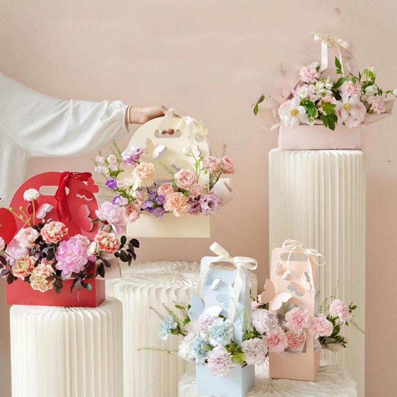 Boîte fourre-tout pour bouquet, panier à poignée creuse en forme de papillon, boîtes d'emballage pour cadeaux de fête