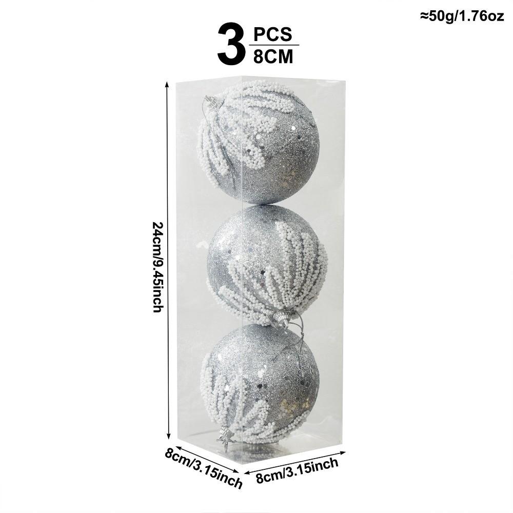 3Pcs/Set Shiny Christmas Ball 8CM Xmas Ornament Ball Durable Christmas Tree Balls  Home