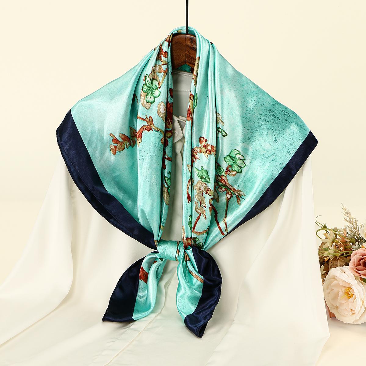 

90*90cm Satin Silk Square Scarf Woman Fashion Kerchief Neck Head/Hair Scarves Bandana Handkerchief Floral Printed Headscarf