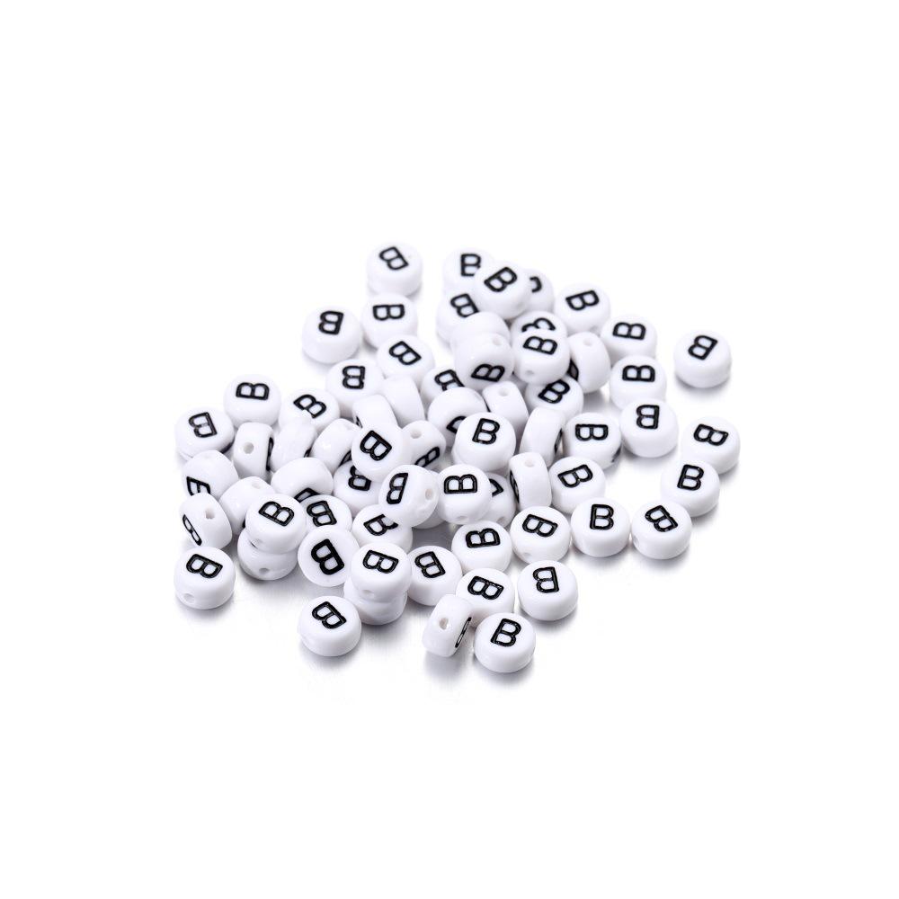 Bílé kulaté korálky s černými písmeny – sada 26 písmen pro vlastní výrobu náhrdelníků a řetízků na telefon