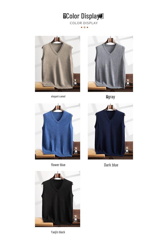 Men's Cashmere V-Neck Pullover Vest - 2025 Autumn Sleeveless Knit Cardigan