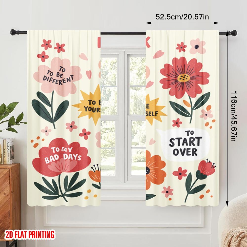 2 Stück 2D Flachdruck Vorhänge Es ist Ok Verschiedene Blumen Polyester Stoff Ohne Strom Festliche Wanddeko Perfekt für