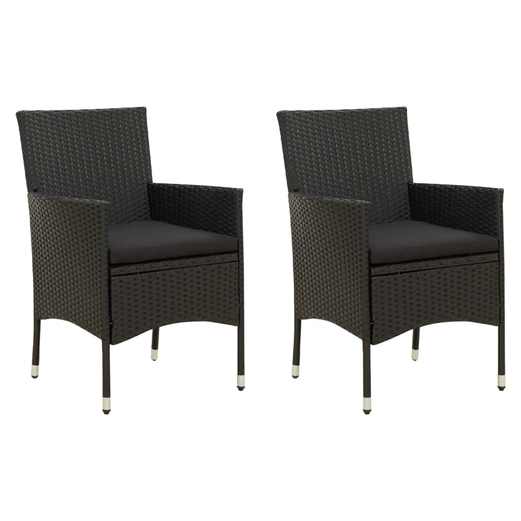 Garden Chairs with Seat Cushions 2 pcs Poly Rattan Black