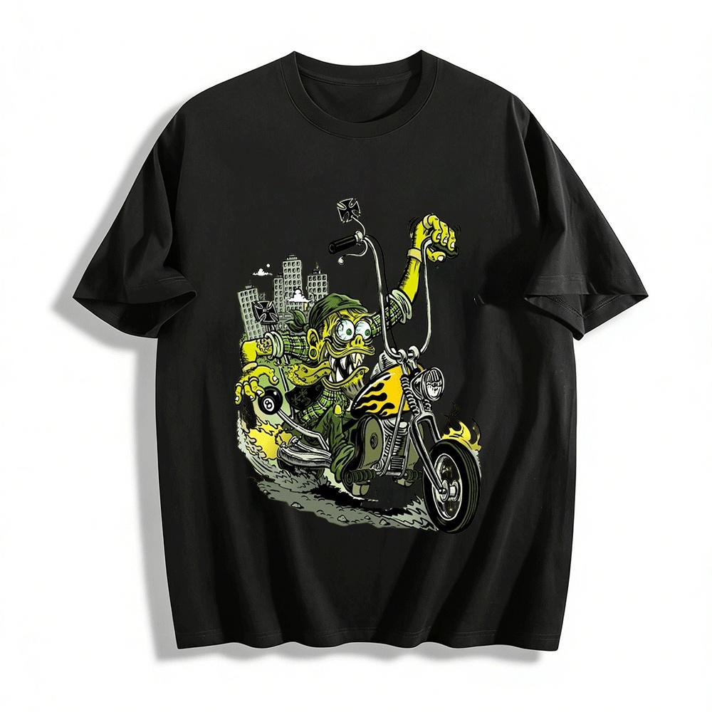 Weird Green Biker Monster City Ride Print Cool Casual T-Shirt Pure cotton T-shirt XXS