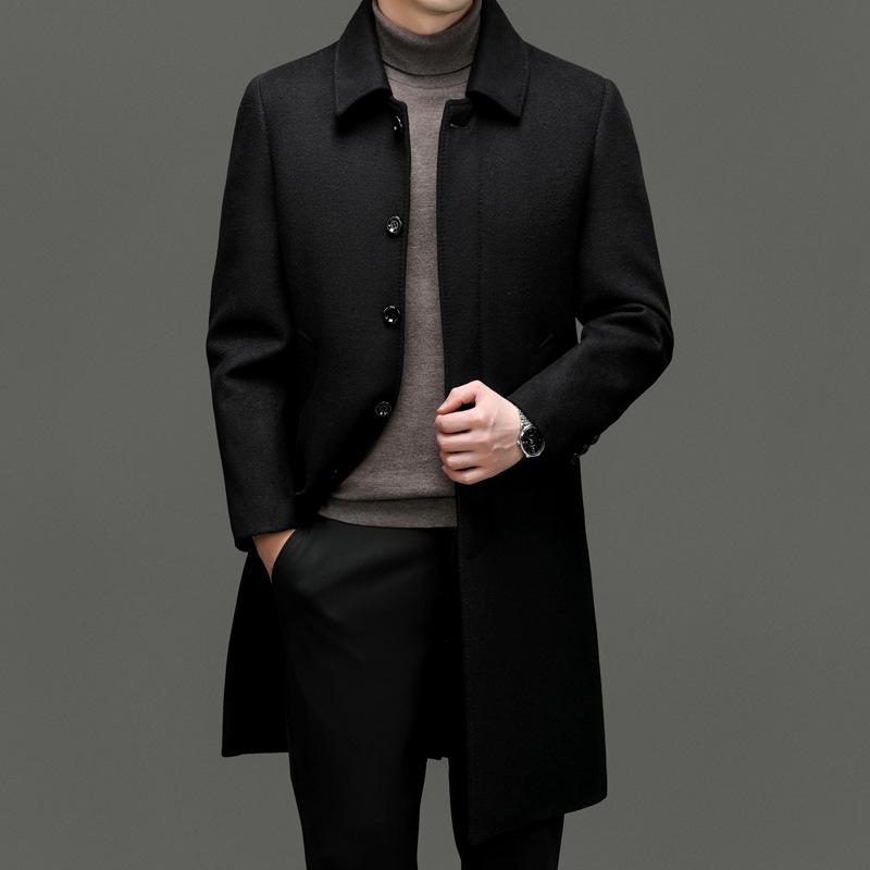 

Мужское роскошное длинное шерстяное пальто в корейском стиле - Деловой кэжуал 170 чёрный