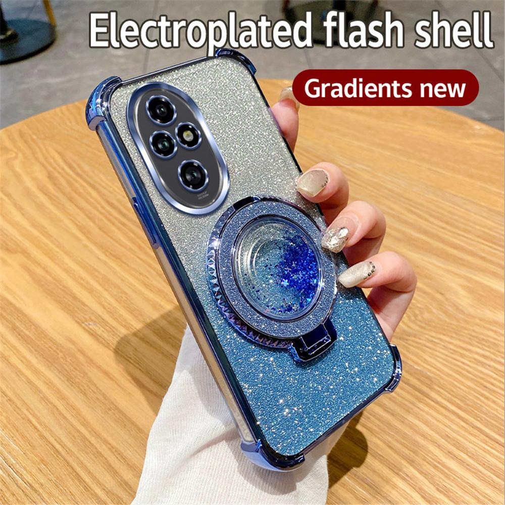 Magnetic Quicksand Stand Phone Case For Honor 200 100 90 80 70 60 50 Pro Gradient Glitter Shockproof Soft Silicone Bracket Cover