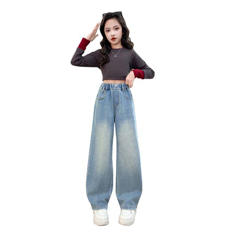 Girls' Loose Wide-Leg Jeans - Spring/Autumn 2025 Fashionable Children's Trousers