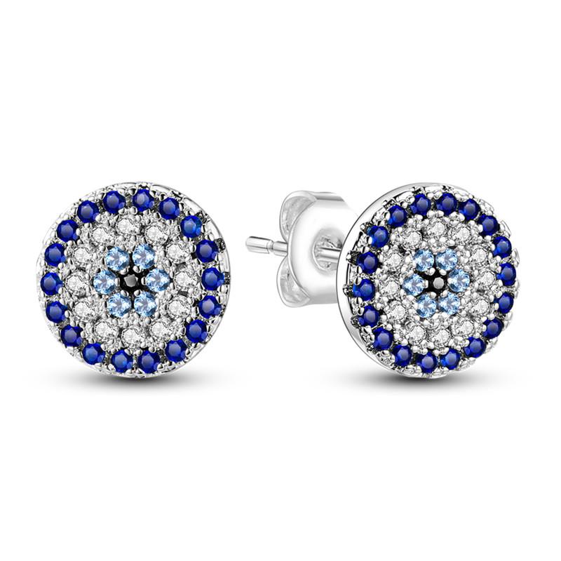 Shining Blue Zircon Owl Earrings 925 Silver Evil Eyes Earrings for Women Wedding Engagement Planet Moon Star Zirconia Jewelry