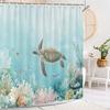 Sea Turtle Shower Curtain, Blue Beach Coastal Sea Turtle Starfish Underwater Creatures Bathroom Decorative Shower Curtain