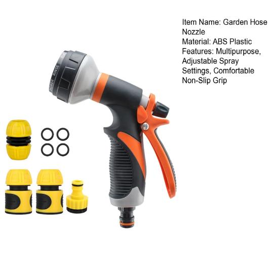 Garden Hose Nozzle, High Pressure Hose Nozzle, Heavy Duty Hand Sprayer, Adjustable Nozzle for Plants Watering Car Washing Sidewalk Cleaning