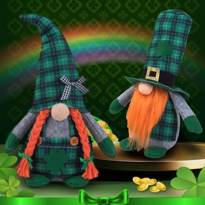 Patricks Day Gnome Standing Irish Faceless Doll Plush Decorations Handmade Party Decor for Kids Gift Desktop Ornaments