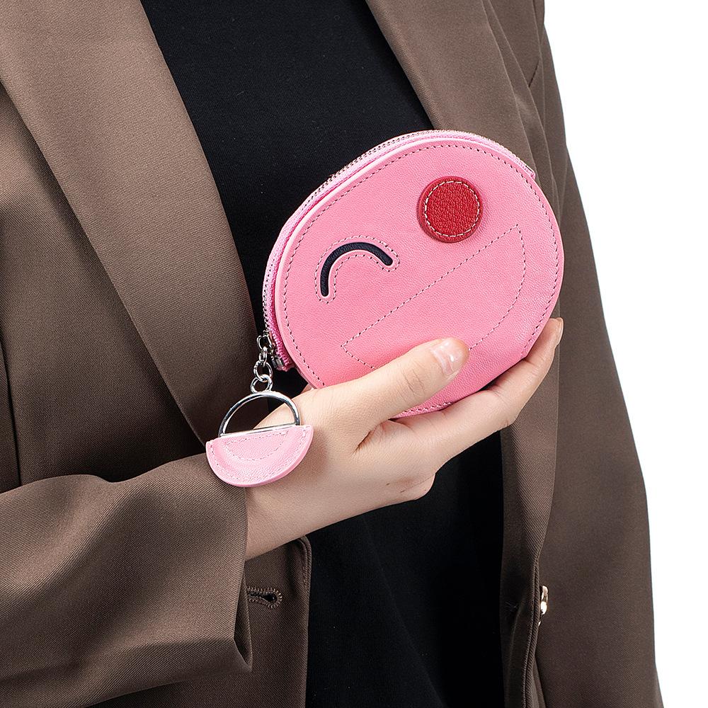 New Cute Smiley Face Change Bag Female Creative Card Bag Vegetable Tanned Cowhide Small Wallet Premium Storage Bag