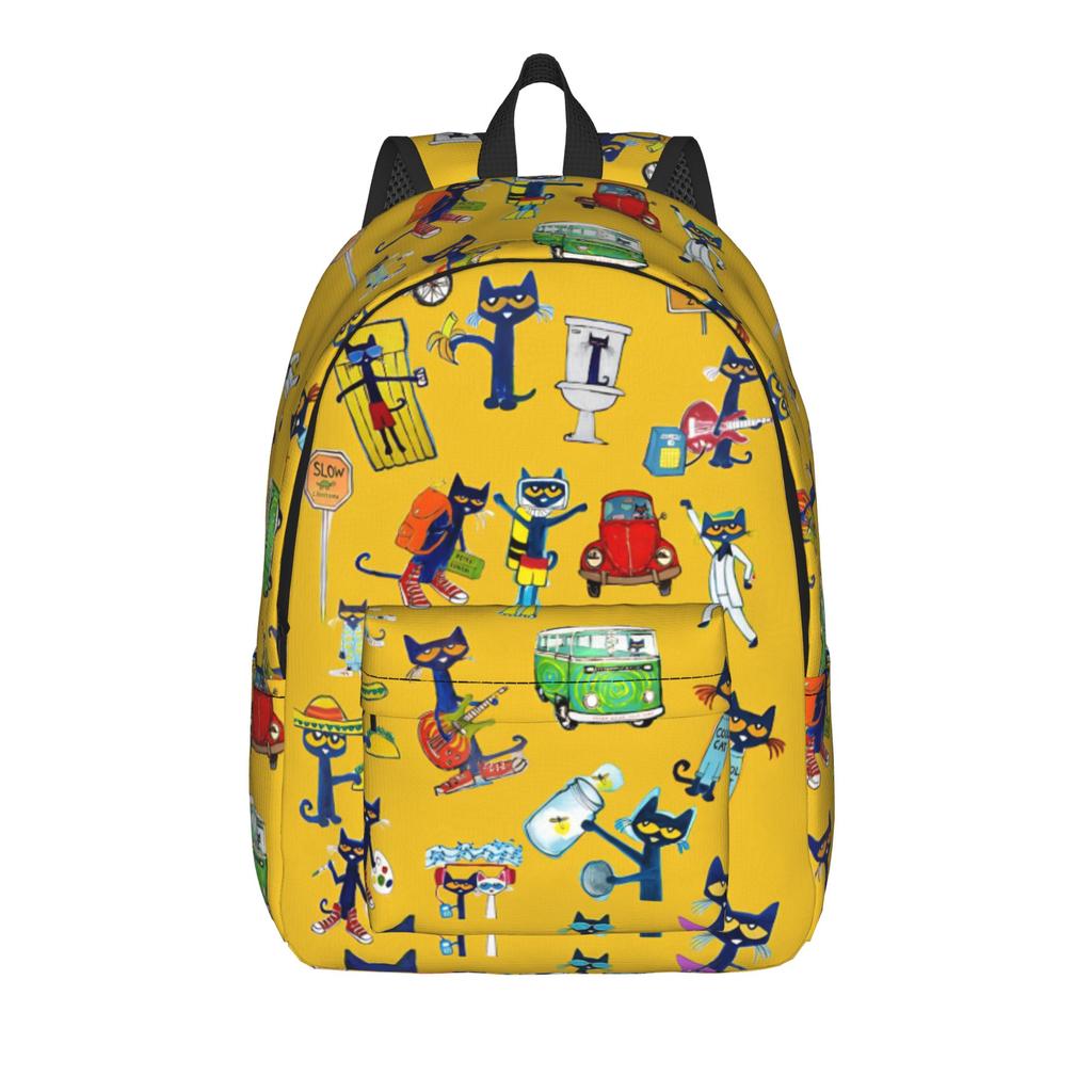 Cartoon Cat Pete the Cat  Backpack for Men Women Fashion High School Work Daypack  College Shoulder Bag Durable
