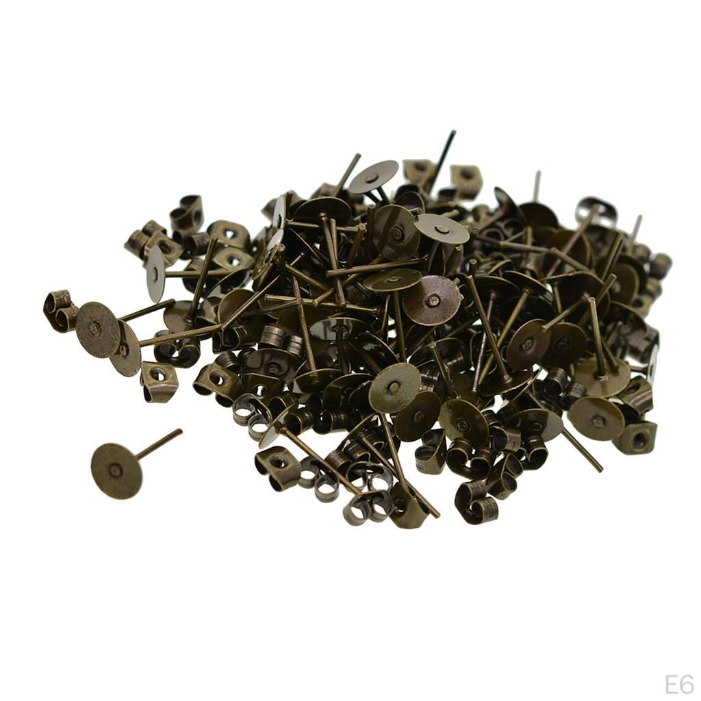100 Pieces Iron Earrings Post 6mm with Earring Back for Making Jewelry Findings