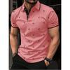 Men Fashion Flamingo Print Turn Down Collar Short Sleeve Casual Polo Shirt