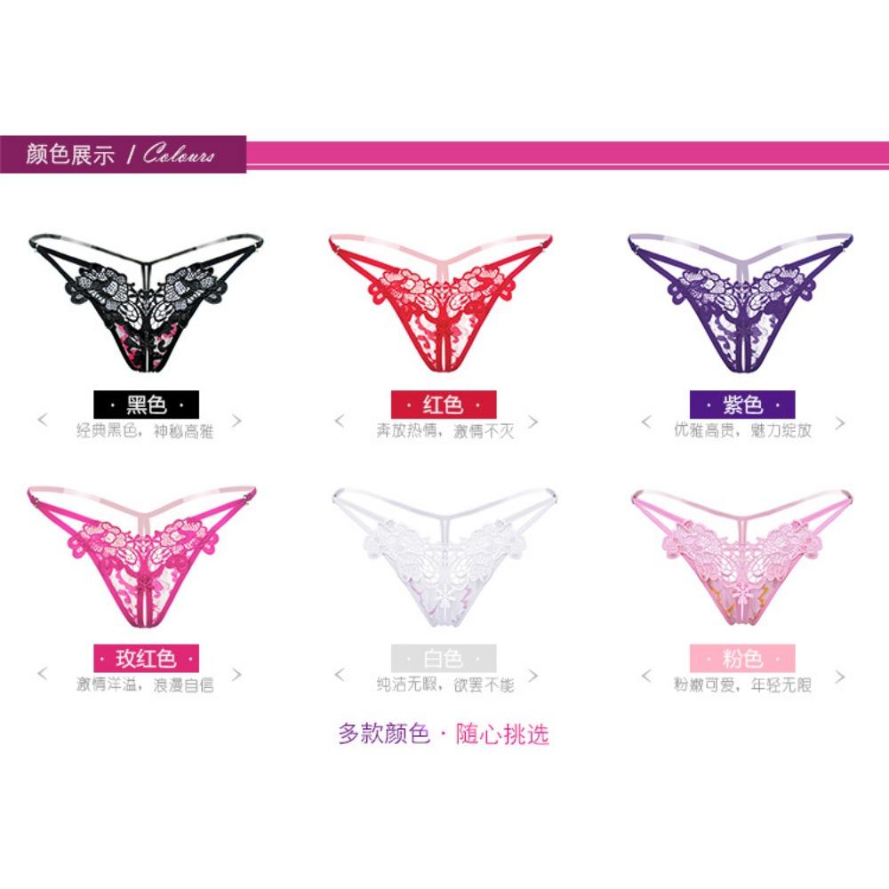 Women's Panties Sexy Temptation Hollow Embroidery Low Waist Open Crotch Thong Luxury Buttocks Side Open T Pants 2151