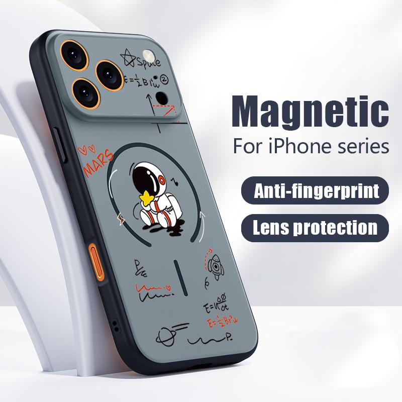 Cute Cartoon Astronaut Case For iPhone 17 Pro Max Funda iPhone 16 15 14 13 Pro Max Magnetic For Magsafe Hybrid Slim Matte Cover