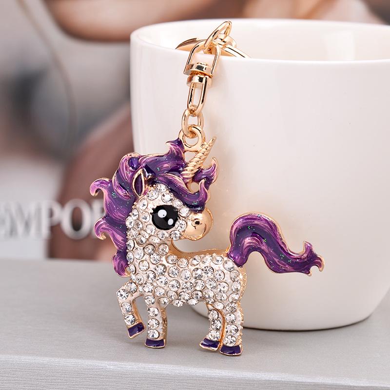 Unicorn Pendant Keychain with Diamond Inlay and Enamel Design