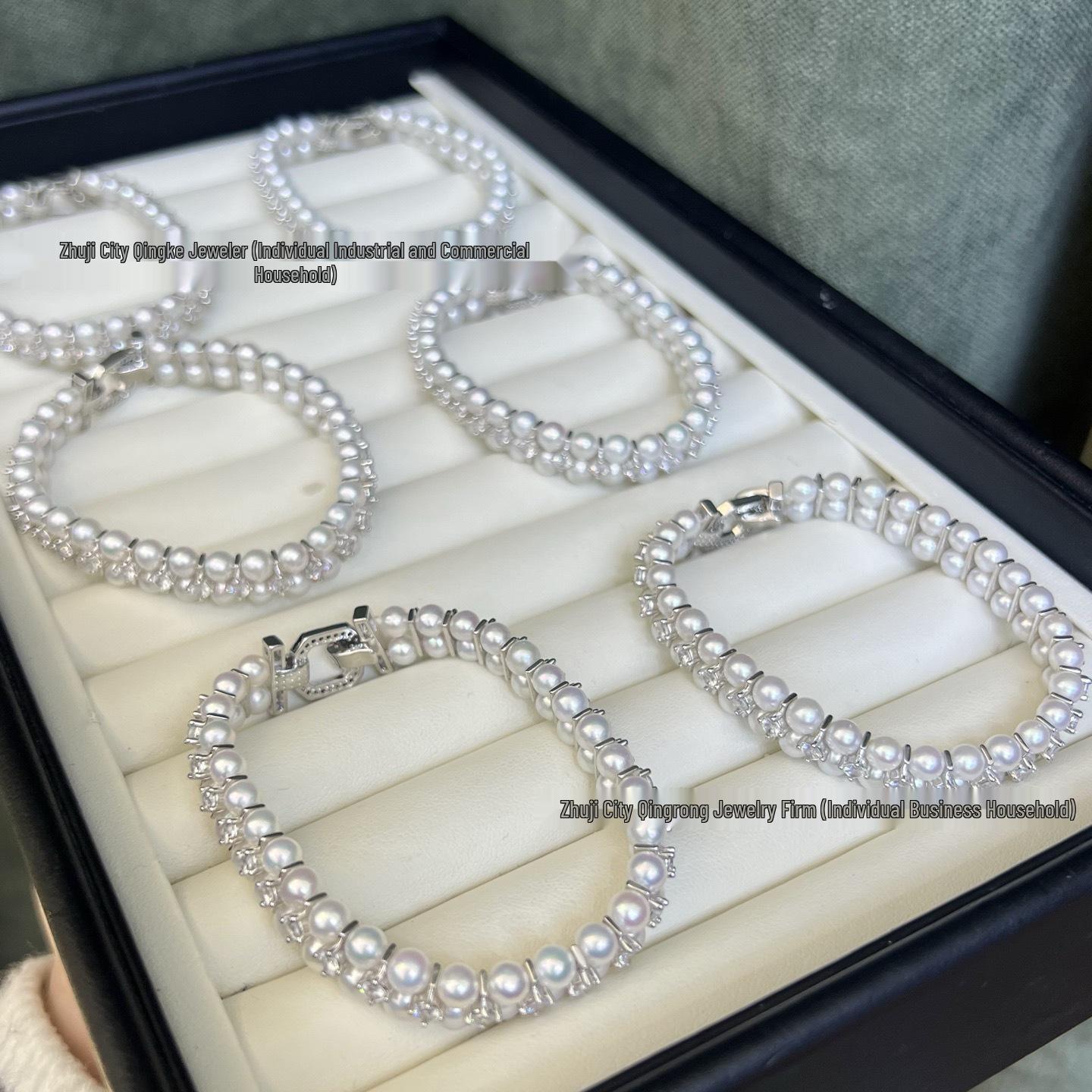 Elegant Freshwater Pearl Bracelet with Double Rhinestones and 4-5mm Zhuji Pearls Other