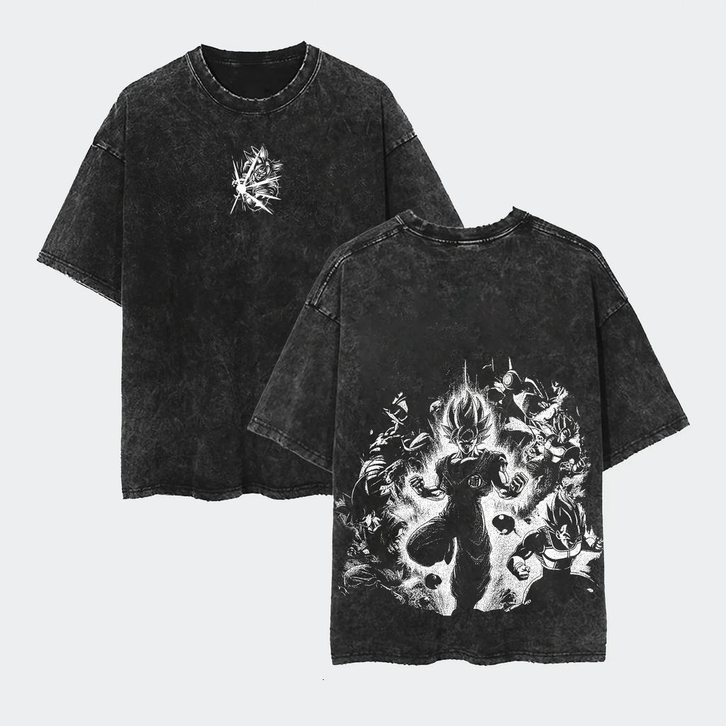 Dragon Ball Z Washed Oversized T-Shirt Cotton Short Sleeve Men Women Loose Large Casual Sports Fitness T-Shirt Men's Harajuku Clothing