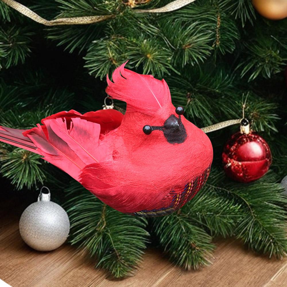 2Pcs Cardinal Clip On Christmas Tree Ornaments Artificial Red Birds Ornament for DIY Christmas Tree