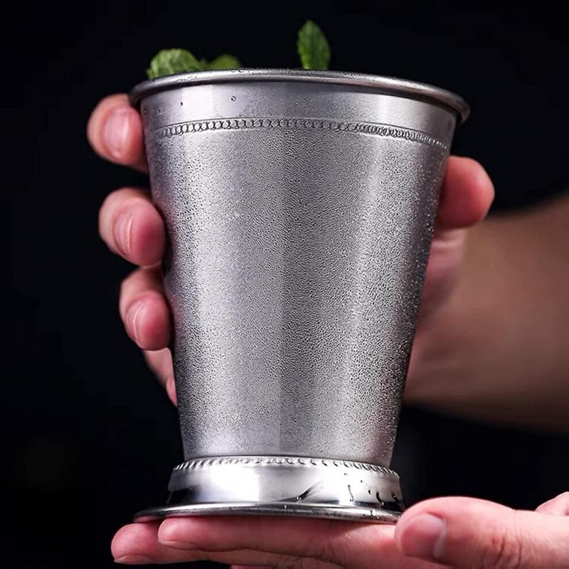 Mint Julie Glass, Silver Stainless Steel Mint Mojito Cocktail Drinking Glass Moscow Mule Cup for Bar