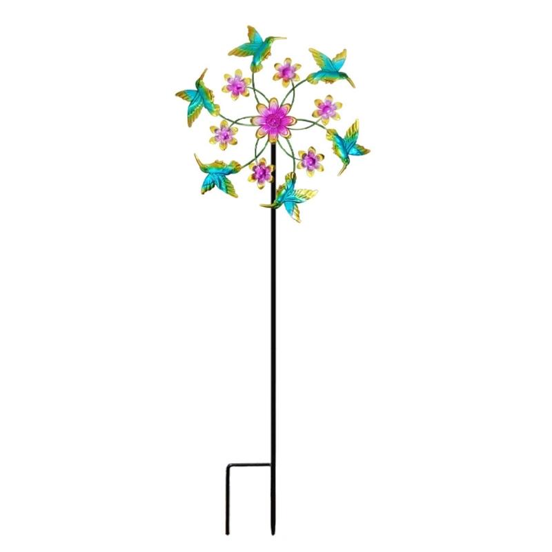 Garden Wind Wheel Stake Metal Yard Display Flower Garden Spinner Stake with Iron Frame for Lawn, Entry Side, and Home Garden Placement