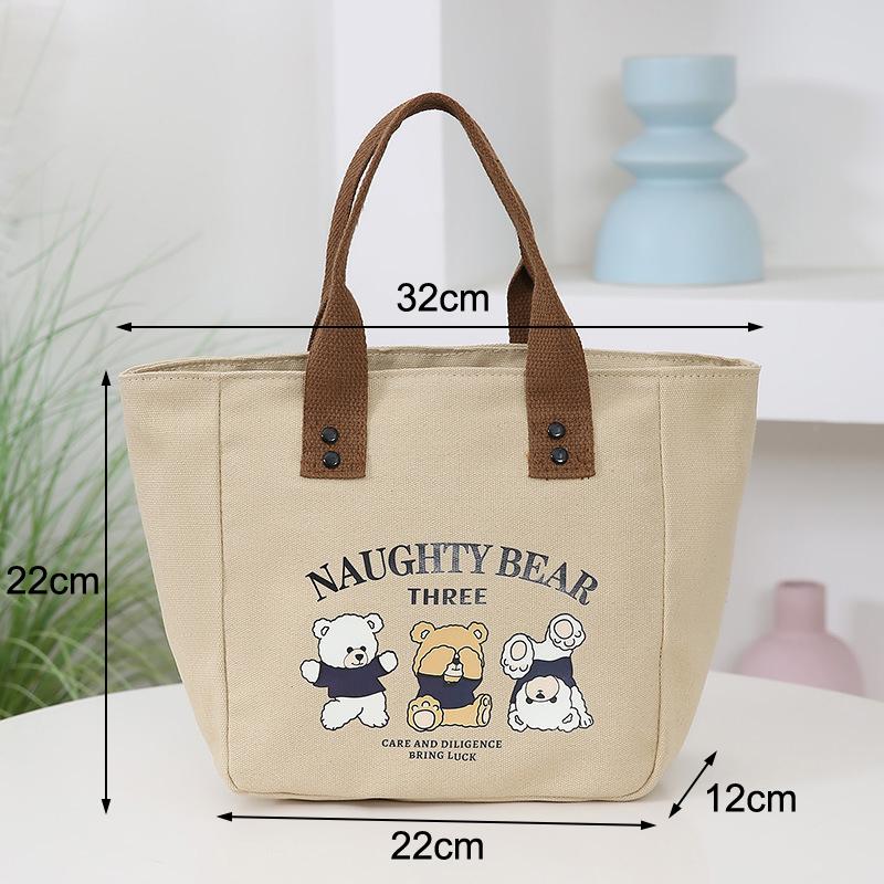 Мультяшный Милый Медведь Принт Холщовая Сумка-тоут Сумка для продуктов Сумка для ланча Сумка для офисного работника Сумки Сумка-тоут для пикника, путешествий, бенто хаки