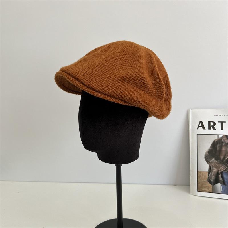 Retro Old Money Wind Big Head Circumference Cap Women's Autumn and Winter Warm Wool Knitted Octagonal Hat Fashionable Neutral Dad Hat