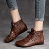 Johnature Sommer Stiefeletten für Frauen Schuhe Aus Echtem Leder Runde Kappe Handgemachte Retro Aushöhlen Atmungsaktive Sandalen
