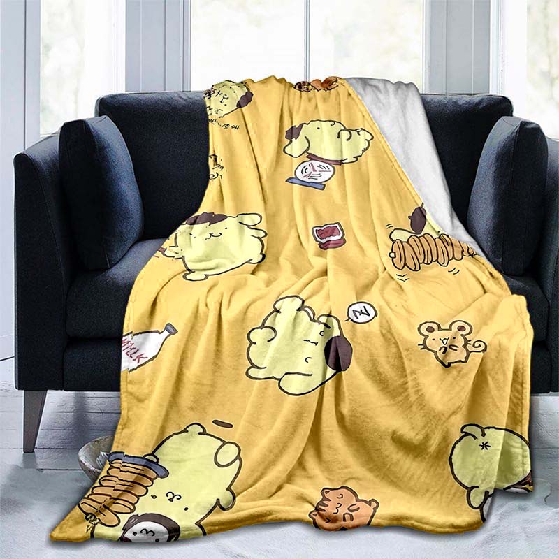 Manta de franela con estampado de PomPompurin, una manta para la siesta, cálida, cómoda y suave, adecuada para sofás, camas, etc.