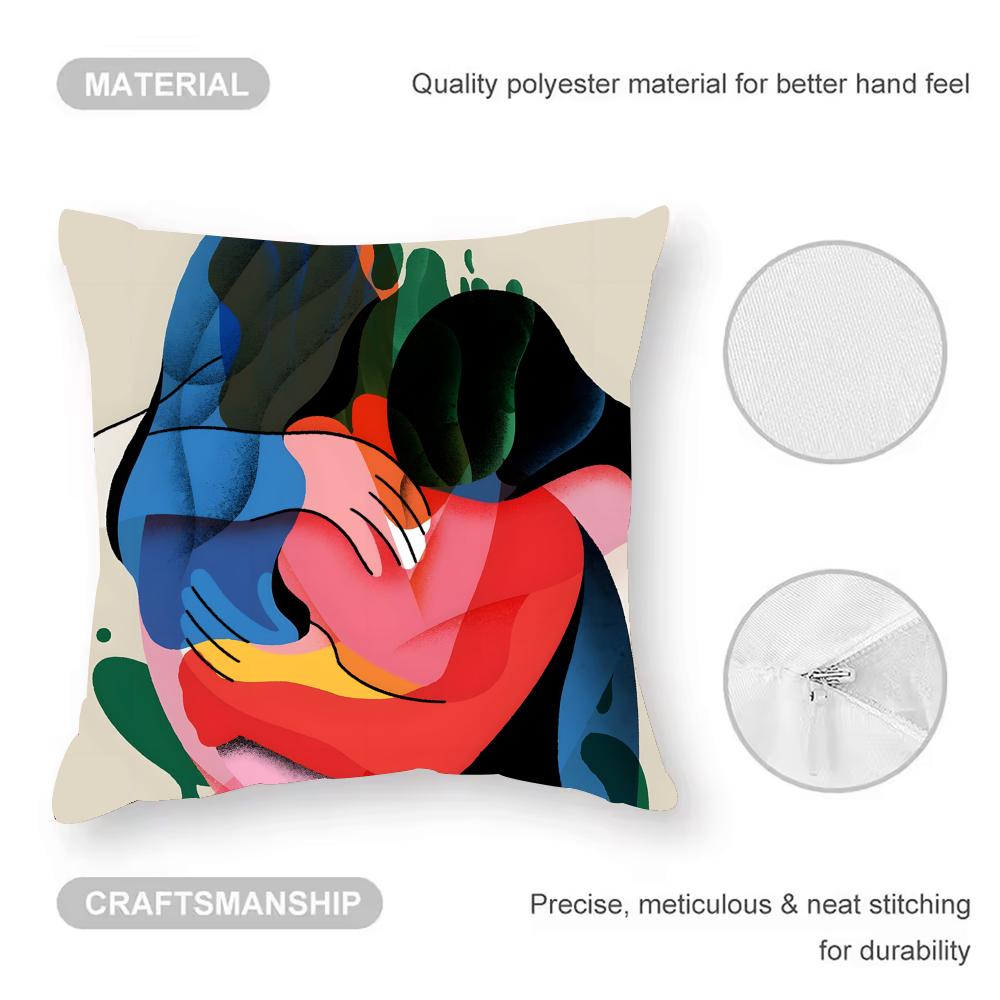 Abstract Art Color Lines Hug Cushion Cover Anti-Dustmite Pillowcase Invisible Zipper Silky Short Plush Sofa Cushion Cover