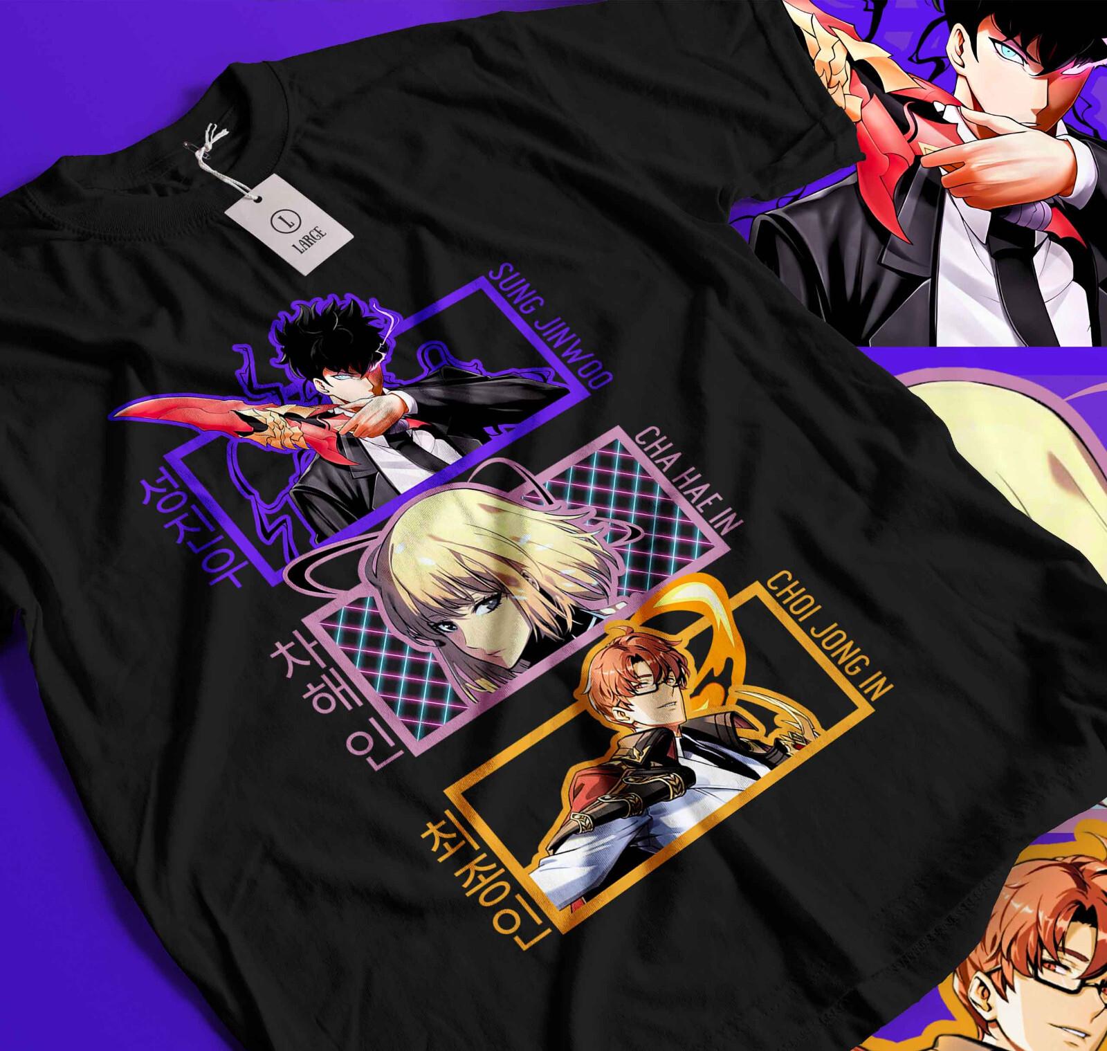 

Solo Leveling T-Shirt Mens Womens Tees Top Sung Jinwoo,Cha hae in Horror Anime Black Gifts Shirt 161 XL