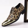 Designer Brand New Men's Gold Silver Pointed Lace Up Leopard Patent Leather Flats Shoes Homecoming Wedding Formal Dress Footwear