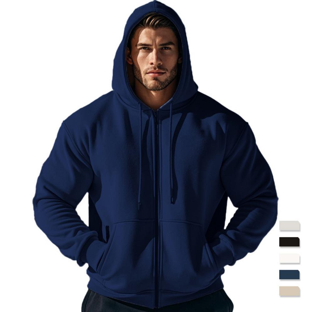 Men's Comfortable Thick Hooded Sweatshirt, Zipper Sports Shirt, Long Sleeved Sweatshirt, Autumn and Winter Season