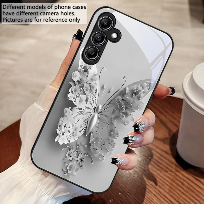 Green Flower Butterfly For Samsung A 73 72 71 70 56 55 54 53 52 51 50 42 35 34 33 32 31 26 25 24 23 22 30 20 Glass Phone Case