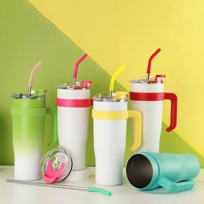 Big Mac Large Capacity Stainless Steel Insulated Mug Double Wall Vacuum Straw Cup Handle Portable Car Mug