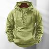 Fall Winter Men Hoodie Lace-up Strap Loose Elastic Cuff Retro Warm Pullover Mid Length Hip Hop Patch Pocket Solid Color Hoodie Top