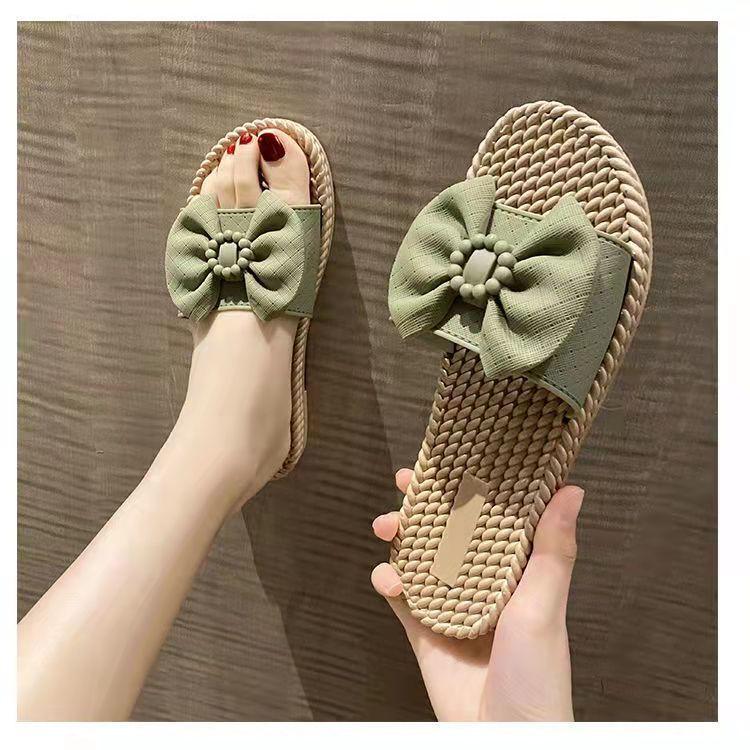Flat With Bow Women's Slippers and Ladies Sandals New Collection Style Outside Slides Summer Sale Pvc Elegant Fashionable Shoes