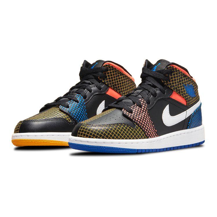 Air Jordan 1 Mid MMD GS Multi Grid Kids Sneakers Black Game-Royal Green-Glow DC4092-001