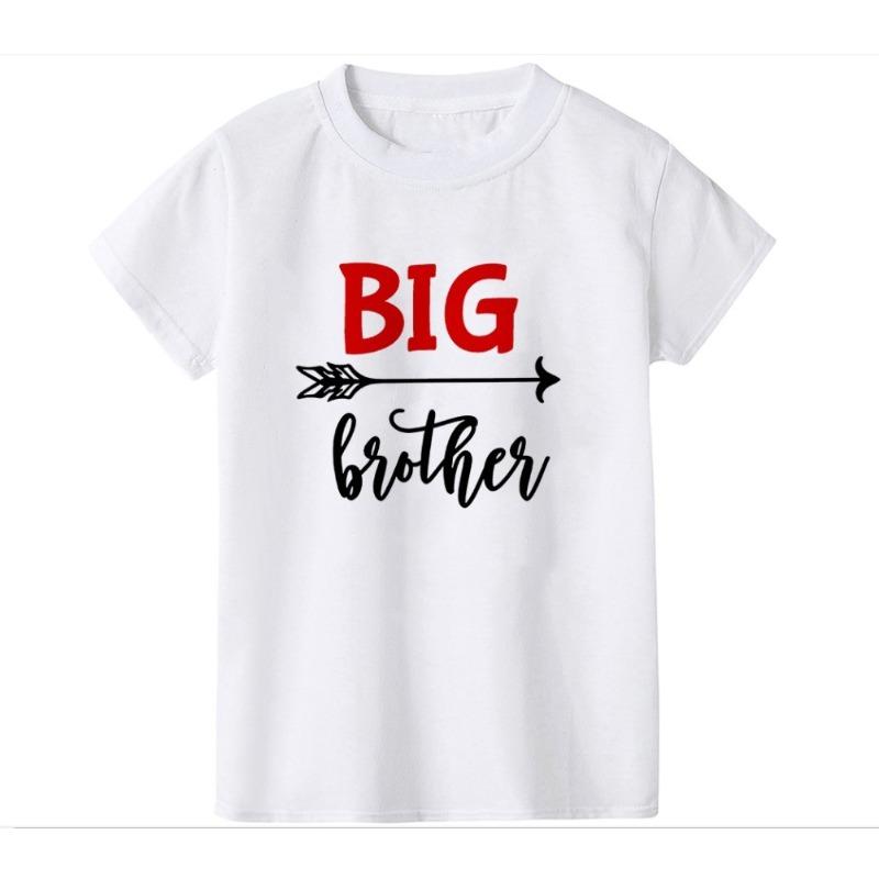 2026 New Childrens Tshirt Little Sister Big Brother Printed Round Neck Parent Child Clothing Summer Top for Boys and Girls