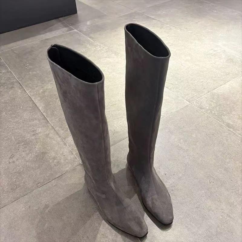 Inner height increase~ autumn and winter new boots pointed suede knight boots straight Martin boots women's boots