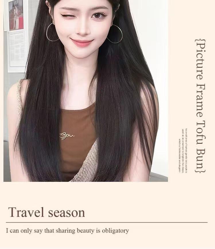 Women's Black Long Straight Headband Wig with Natural Volume, Korean Style.
