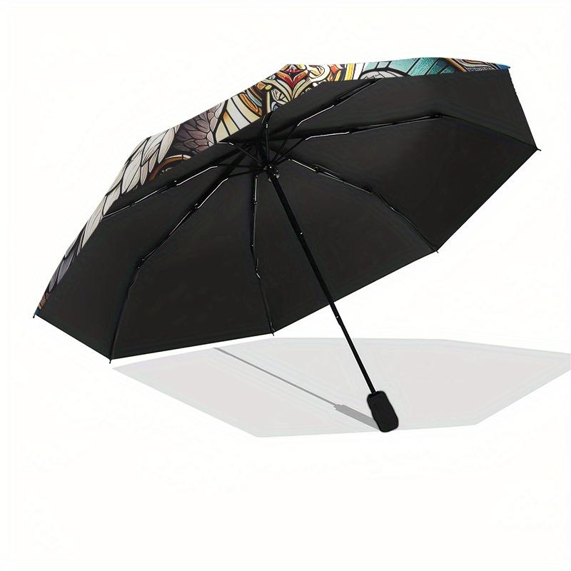 Stained Angel Wings Cross Art PrintUmbrella, Portable 3-Fold Compact Umbrella,Christmas Gift ES634