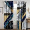 Ready-made Abstract Marble Blue Gold Design Cheap Modern Thin 2 Pieces Curtains for Living Room Bedroom Window Drape Home Decor
