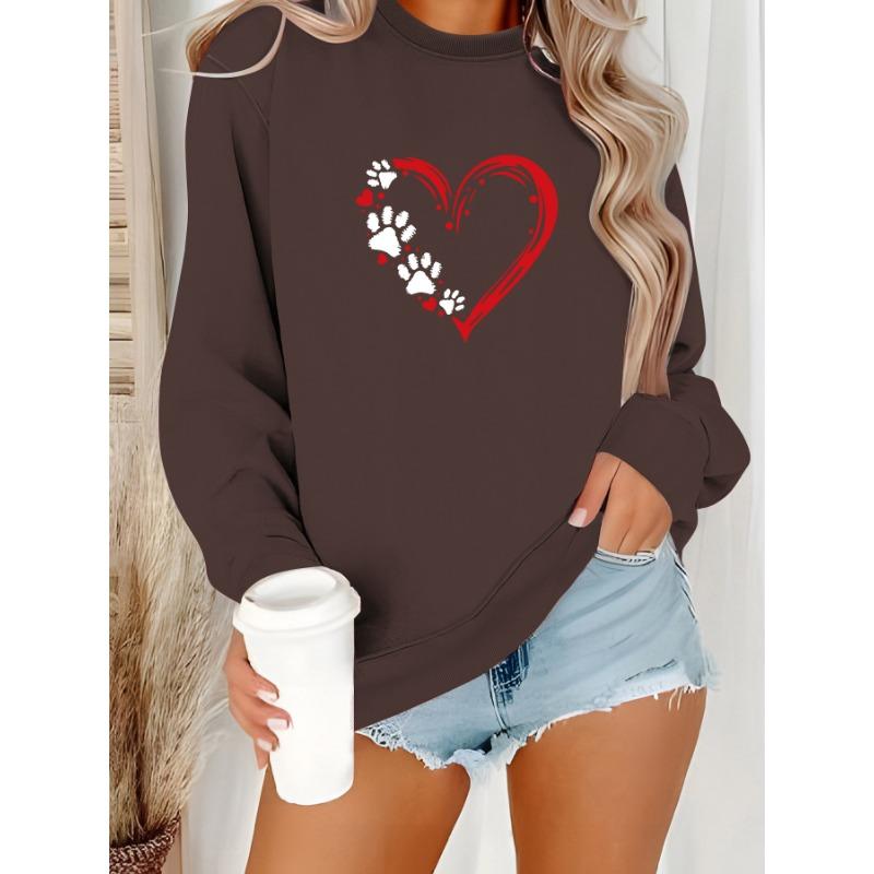 Pull-sweat décontracté à manches longues et col rond pour femme, automne-hiver, avec imprimé cœur