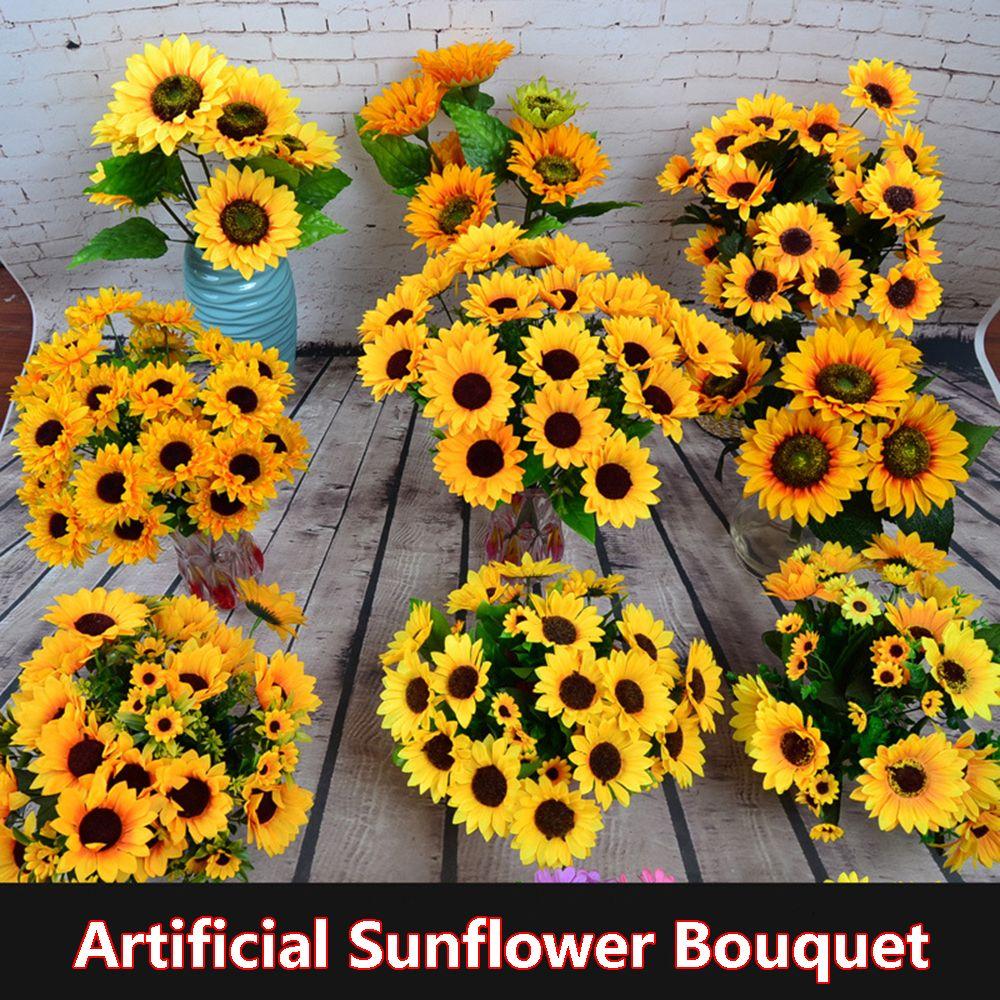 5/7/22 Heads Decorative Real Touch Home Decor Fake Flores Bouquet Silk Sunflower Artificial Flower Wedding Decoration