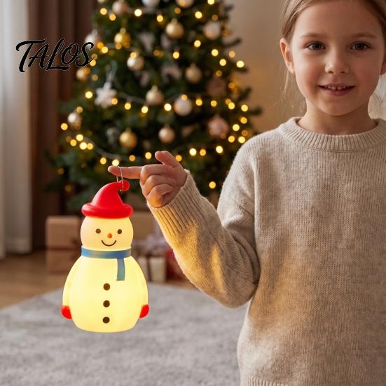 Cute Cartoon Snowman Light Christmas LED Night Light, Portable Desk Lamp with Hanging Ring for Holiday Tabletop Decor Party Decor, Warm Glow