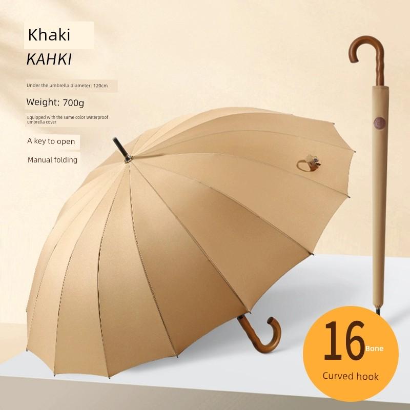 Extra Large Storm Special Wooden Handle Straight Rod Retro Automatic Windproof Extra Large Thickened Reinforced Long Handle Business Men Umbrella